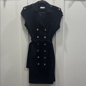 Calvin Klein Black Sheath Mini Dress with Notched Collar